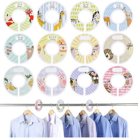 Lot de 12 séparateurs pour armoire bébé, séparateurs ronds par taille, séparateurs pour placard bébé, organisez les vêtements par type, taille ou âge (thème animal) (1/5)