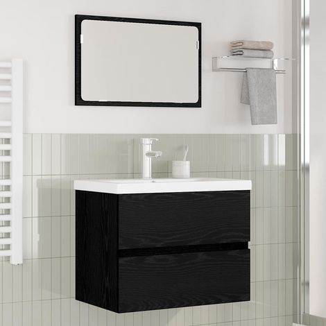 Badezimmermöbel-Set 3 pcs Schwarz Eichen-Optik Holzwerkstoff