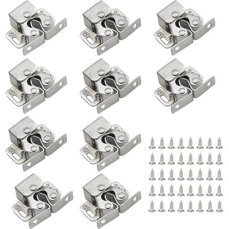 10 Loquet à double rouleau, Laiton, Surface lisse, Acier inoxydable, Pour cuisine armoire tiroir (1/5)