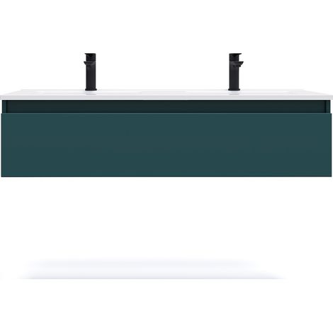 Meuble de salle de bain suspendu double vasque intégrée 120cm 1 tiroir Bleu - Hudson (1/5)