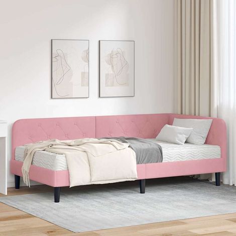 Estructura de cama en esquina Rosa 100 x 200 cm Terciopelo