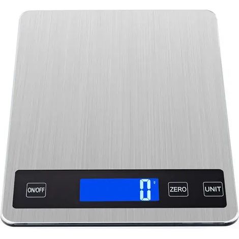 (Argent, poids maximum 5 kg) Balance de cuisine en acier inoxydable, affichage numérique, adaptée à la pâtisserie et à la préparation du café. (1/4)