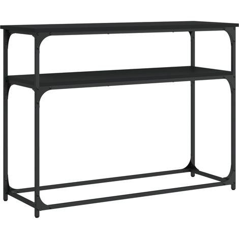 Table d'appoint console pratique avec étagères de rangement 100 x 35,5 x 75 cm bois d'ingénierie et métal noir DEC032073