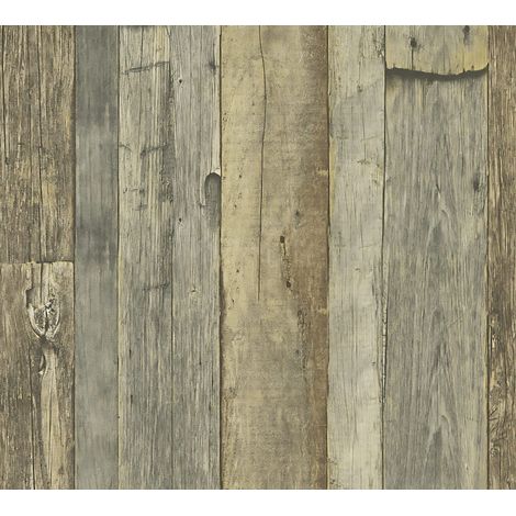 Holz Tapete Profhome 959313 Vliestapete glatt in Holzoptik matt grau weiß beige 5,33 m2