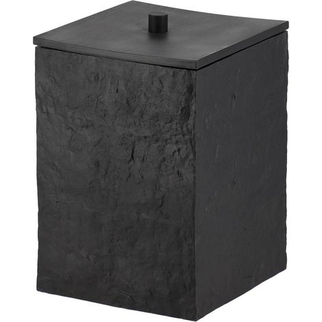 Cubos de basura cuadrados de polirresina con efecto de piedra y tapa de bambú negro mate, 5 l - negro - Tendance (1/2)