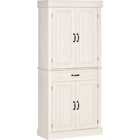 Buffet cuisine 2 placards tiroir placard bois style colonial rangement 80x35x180cm blanc