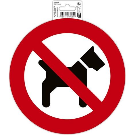 Panneau adhésif - Interdit aux chiens - Rond - 20cm - Blanc/rouge - PVC - Signalétique