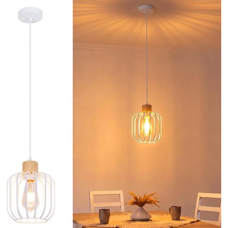 ZMH Suspension E27 1 Lumière, Bois Blanc, Style Moderne, Lampe Suspendue pour Salle à Manger et Cuisine (1/5)
