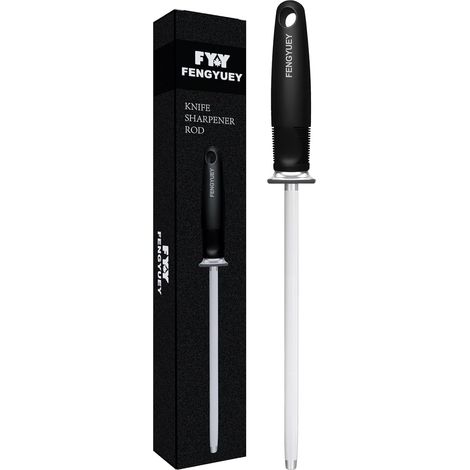 Fusil a Aiguiser - Fusil pour Aiguiser les Couteaux en Acier au Carbone, Fusils à Aiguiser de Cuisine Manuel Manche Ergonomique, Trou de Suspension 37 cm Noir (1/5)