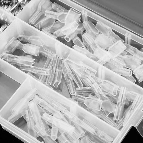 Schachtel mit 270 blanken, gabelförmigen Steckklemmen + transparenter Schutzhülle (1/5)