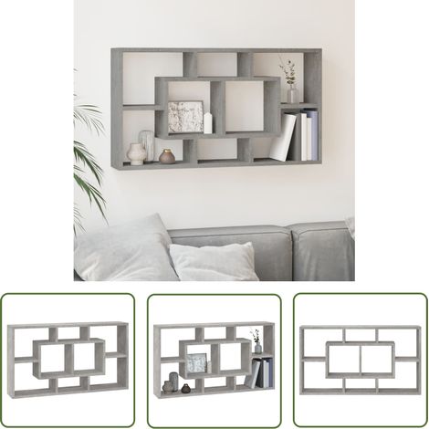 The Living Store Wandregal mit 8 Fächern Betongrau - Wandregal - Holzregal - Betongrau - Wohnraum Dekoration - Regal Mit Ablagen (1/5)