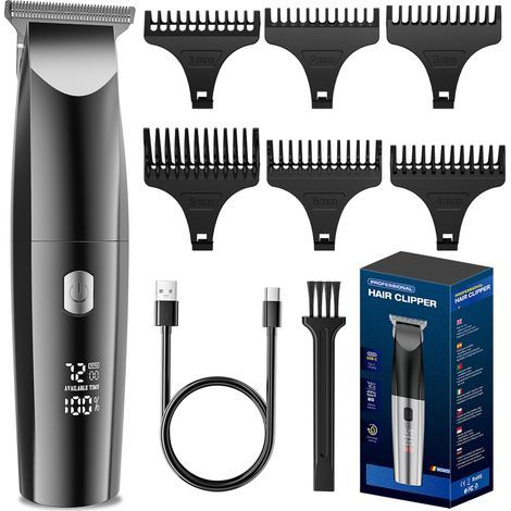 Tondeuse à cheveux électrique pour homme avec accessoires, sans fil et de type C, rechargeable, avec 6 peignes de guidage, cadeau pour homme