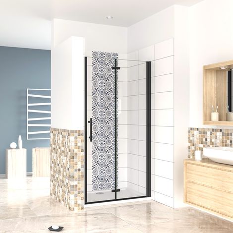 120x190cm Porta Doccia per Nicchia Apertura Battente Pieghevole in Vetro Temperato Trasparente 5 mm Anticalcare Telaio Nero Opaco