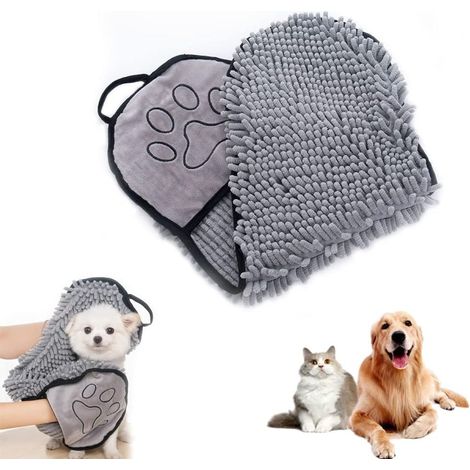 Serviette de Bain pour Chien, Serviette pour Chien en Microfibre Chenille, Serviette pour Animaux de Compagnie, Serviette pour Animaux de Compagnie Super Absorbante, pour Chat et Chien, Épaissir, Gris