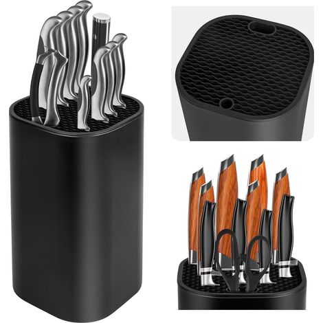 1 portacoltelli senza coltelli, blocco portacoltelli da cucina vuoto, portacoltelli universale nero, supporto per coltelli da cucina, contenitore per coltelli da cucina-FX- (1/5)