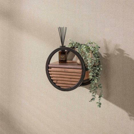Etagère murale ronde bois d'acacia foncé 1 tiroir Ø30 cm NAKO (1/5)