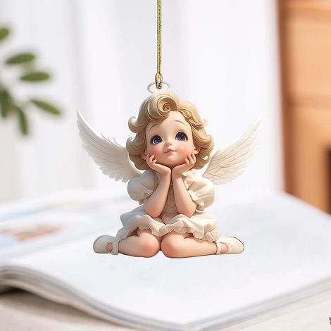 Pendentif Acrylique - Décoration Porte Maison Bureau - Accessoire Clé Miroir Voiture Sac À Dos - Figurine Ange Blanc - 1 Pièce (1/5)