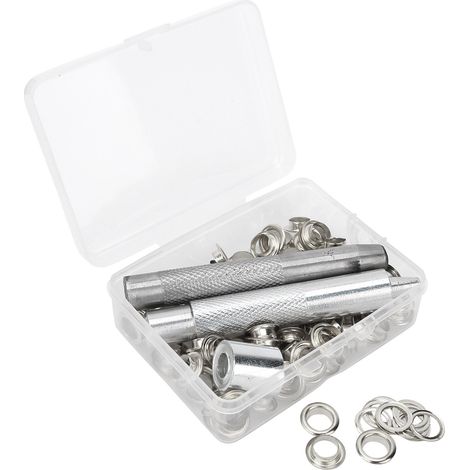 100 Sets 0.3in Grommets Eyelets with Hole Punch Setting Tool Storage Box for Clothing Canvas CraftSilver (1/5)