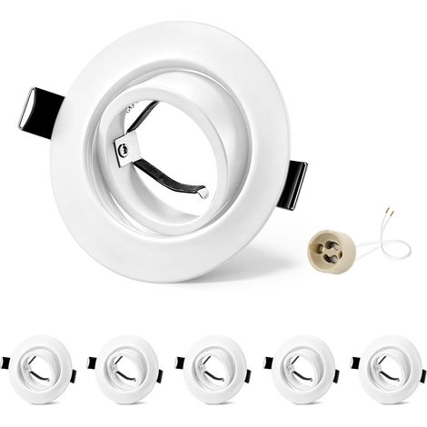 6x Spots Encastrables GU10 Cadre Blanc, Orientable 45°, Cadre Métal Ø84mm Plat, Découpe 68-75mm, Douille Céramique GU10 230V, Spot Rond Sans Ampoule (1/5)