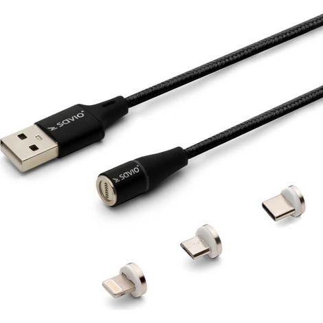 Savio CL-155 USB cable 2 m USB 2.0 USB C Micro USB A/Lightning Black (1/2)