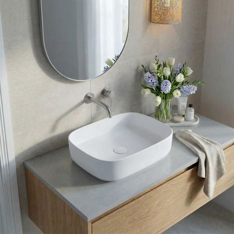 Ceramia PixL 49,5 x 37 x 13,5 cm lavabo da appoggio Infinitio, senza troppopieno, bianco opaco (CEPX4937WM)