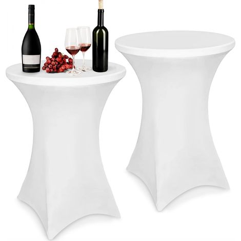 2 pièces Stretch Nappe Housse 80 x 110 cm Housse Mange Debout Extensible Housse pour Table Haute pour Tables de Bar Fêtes d'anniversaire Banquets de Mariage Décoration de la Maison (Blanc) (1/5)