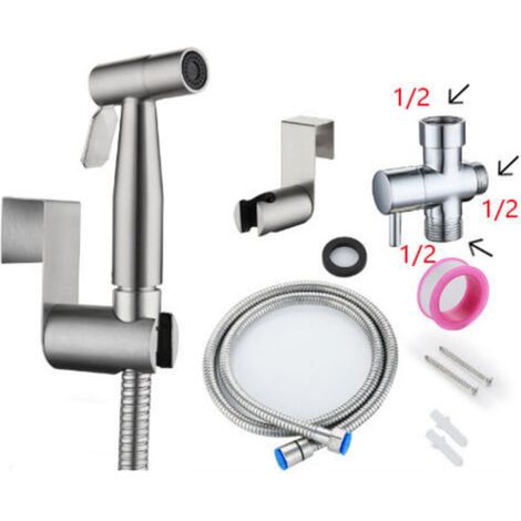 Handheld Bidet Sprayer, Stainless Steel Brushed Nickel Sprayer Kit, Bathroom Cloth Diaper Cleaner, Portable Anti-Rust Shower Nozzle (G1/2) (1/5)