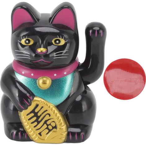 Chat solaire chinois porte-bonheur statuette bras agité noir, décoration induction lumineuse pour maison voiture ornements, chat assis droit (1/5)
