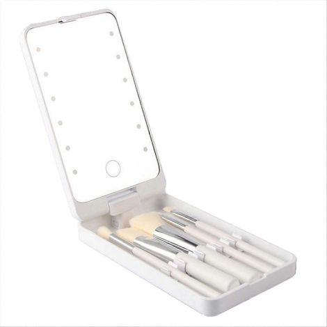 Miroir de Maquillage LED Tactile avec Rangement Intégré, Touche Sensitive, Blanc, Coffret de Beauté Pliable (1/5)