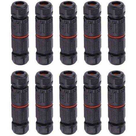 10 PCS IP68 Etanche Connecteur de Câble Electrique, Femelle 3 Broches Connecteurs Etanches Prise de Courant Extérieure Raccord de Connecteur Fil Etanche