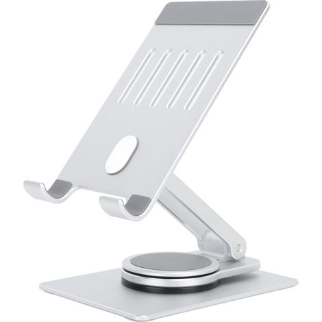 Support téléphone argenté rotatif 360° pliable en alliage d'aluminium, support stable pour tablettes et smartphones, accessoire de bureau (1/5)