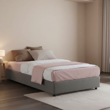 Talamo Italia Cama de plaza y media Rebecca, Cama contenedor con revestimiento de tela, 100% Made in Italy, Apertura frontal, con colchón 120x200 cm incluido, Gris, con embalaje reforzado (1/5)