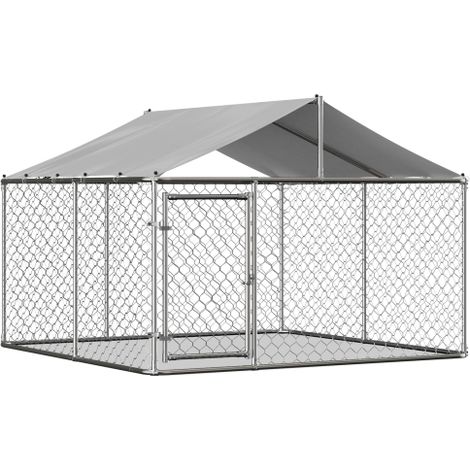 Cuccia per cani da esterno 230x230x117 cm con tetto - robusta rete metallica in tubi di acciaio zincato con porta di sicurezza chiudibile a chiave - copertura impermeabile e resistente ai raggi UV per (1/5)