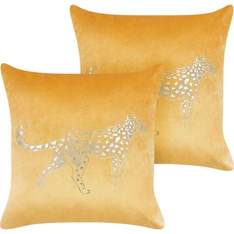 Dekokissen 2er Set MARULA Samtstoff 45 x 45 cm Senfgelb Tiermuster