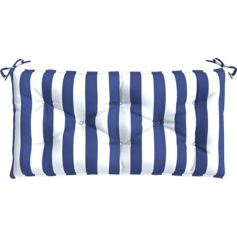 Coussin Banc Jardin - 110 x 50 x 7 cm - Rayures Bleues Blanc - Polyester Imperméable - Extérieur Intérieur - 1 Pièce (1/5)