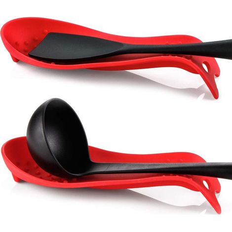Repose-cuillère en silicone pour cuisinière, porte-ustensiles de cuisine pour plan de travail - (lot de 2, rouge) (1/5)