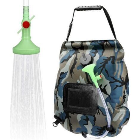 Douche solaire de camping, 20 l, portable, avec pommeau de douche à 45 °C, marche/arrêt (1/5)