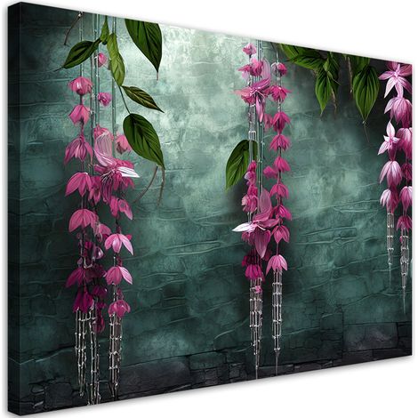 Tableau sur toile Tableau sur toile Feuilles et fleurs suspendues sur fond vert 60x40 (1/5)