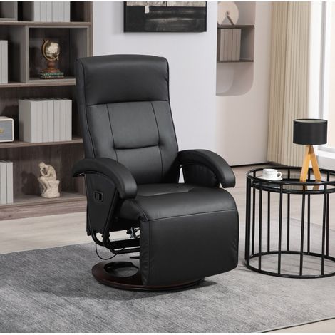 Sillón relax giratorio reclinable con reposapiés, cuero sintético negro (1/5)
