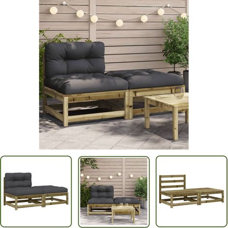 vidaXL Canapé de jardin sans accoudoirs avec coussins et repose-pieds