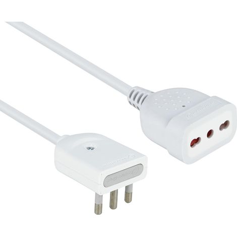 Mini rallonge Domestique Gain de Place avec Prise Plate 16A, Prise bivalente 10/16A, Longueur 50 cm, câble H05VV-F 3G1, Blanc (1/5)