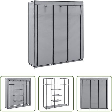 Kleiderschrank mit Fächern - Kleiderschrank mit Fächern und Stangen Grau 150x45x175cm Stoff (1/5)