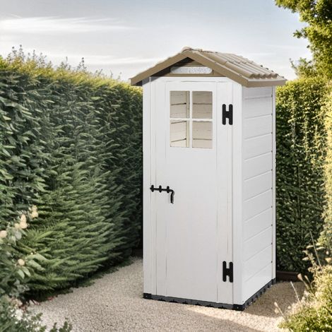 Habrita – Abri de jardin résine 0,93 m2 – Toit double pente 22 mm – Plancher composite épais – Résistant aux intempéries – Montage facile