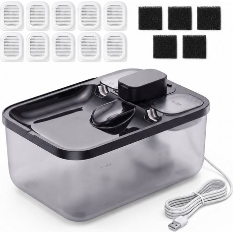 Ensemble Distributeur d'Eau pour Chat 4,5 L et 8 Filtres, Fontaine Silencieuse avec Filtration, Noir et Blanc (1/5)