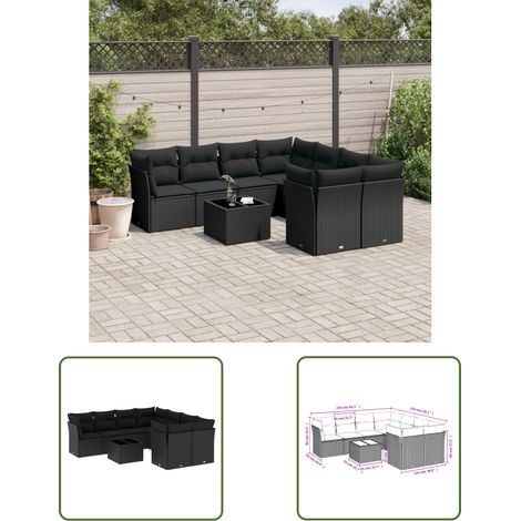 The Living Store Salon de jardin 9 pcs avec coussins noir résine tressée - Ensemble Salon De Jardin - Mobilier De Jardin - Salon De Jardin Design - Meubles De Jardin Résistants - Set Canapé Jardin (1/3)
