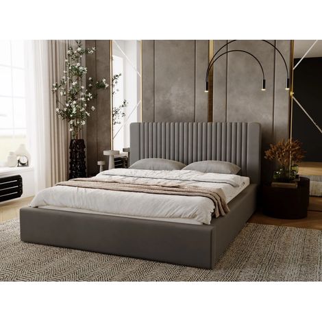 Lit rembourré avec rangement 120x200 velours gris foncé Malmo (1/4)