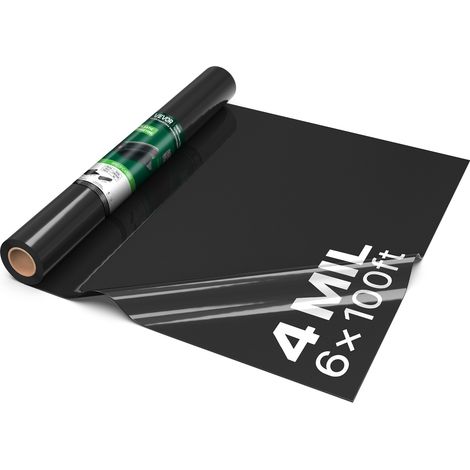 VEVOR Rollo de Láminas de Plástico de Polietileno 1,83 x 30,48 m Negro, Membrana Hortícola para Invernadero, Espesor de 0,1 mm, Barrera de Vapor, Malla Antihierbas Huerto, Aislamiento de Jardinería (1/5)