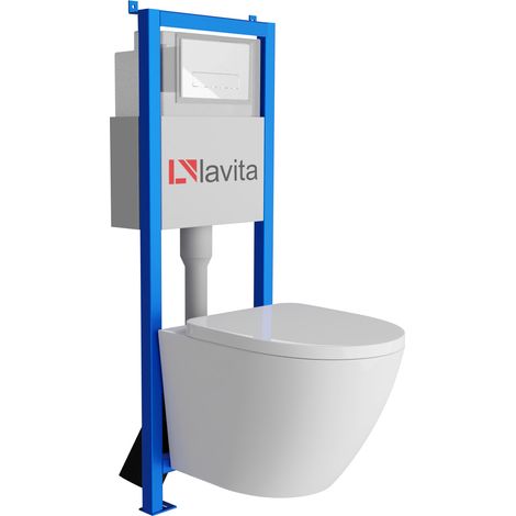 Bâti-support Lavita LAV 101 à 40 cm + WC Sofi sans bord + plaque de commande LAV 200.3.1 blanc Kit complet WC
