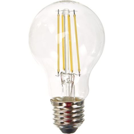 Lampadina LED standard E27 in vetro chiaro, 6,5W, bianco freddo.