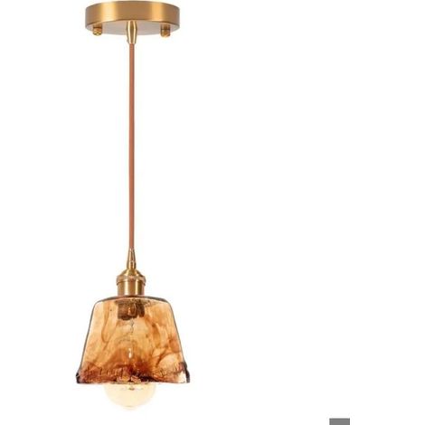 Lampe Suspension Industriel,Lustre Vintage Abat-jour en Verre Ambre Design Irrégularités E27 Plafonnier Retro pour Salon (1/5)